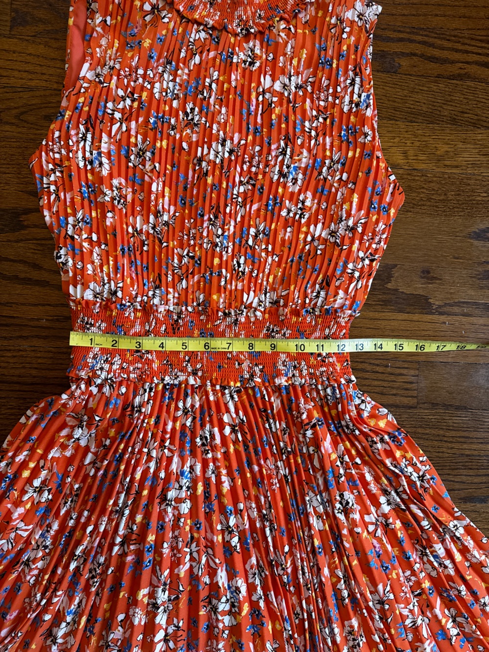 Nanette Lepore Orange Floral A-Line High Neck Pleated Smocked Lined Dress 10 - Picture 10 of 11